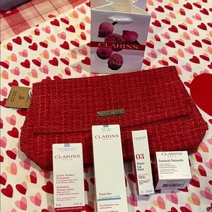 Clarins Red Skincare Set with Cosmetic Bag